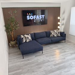 Sectional - Free Delivery - Couch with Right Chaise – Blue Fabric