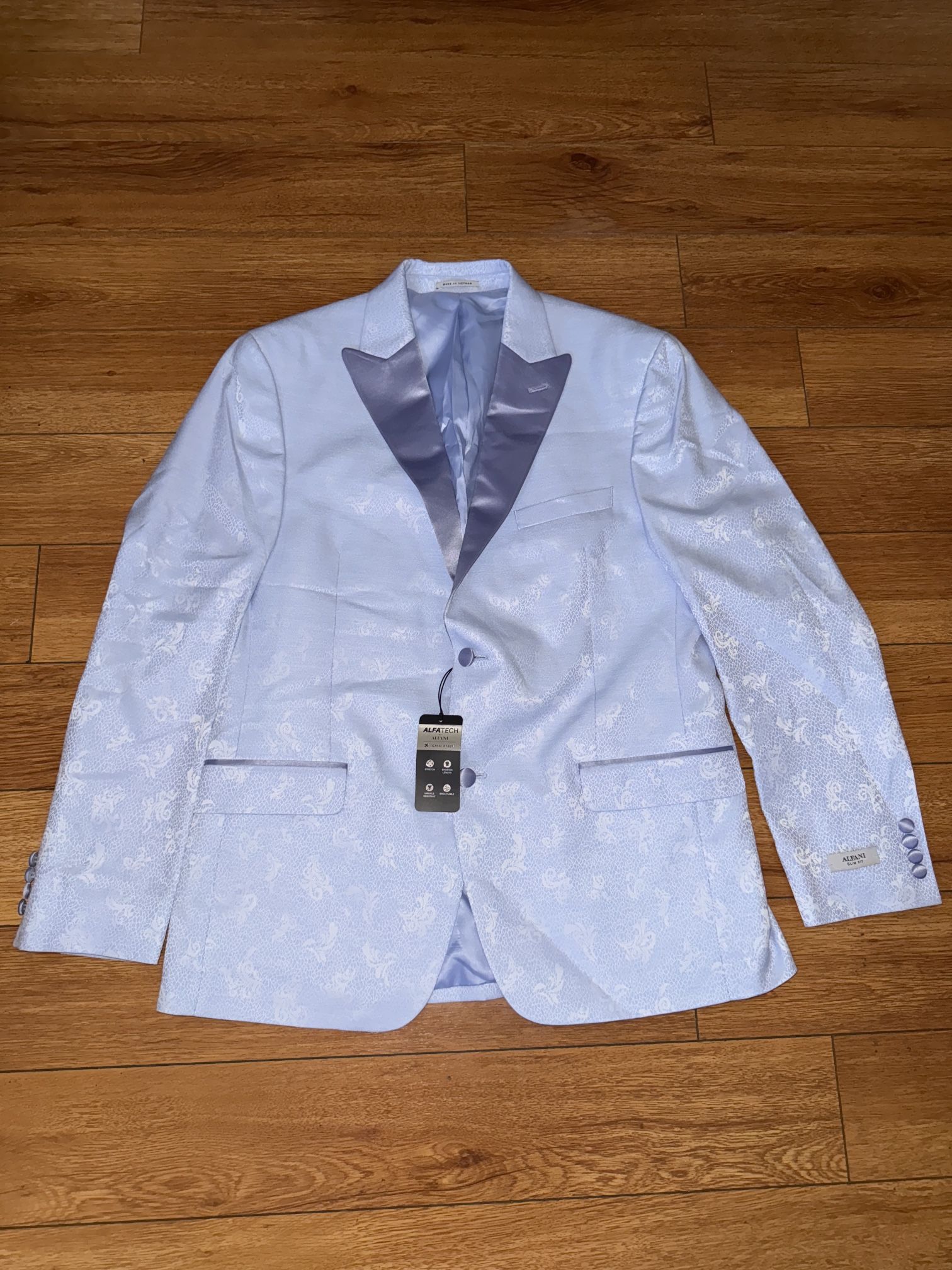 Alfani Slim Fit Dinner Jacket Mens 42R 42 Blue Floral Shawl Lapel Blazer $295