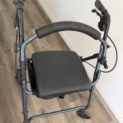 Lightweight Rollator Walker with Seat - Foldable, Narrow, Rolling Senior Walker for Small Spaces - 4 Wheel Aluminum Adult Easy Drive Aid with Undersea