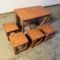 Handcrafted Wooden Kids’ Table Set – 1 Table + 4 Chairs