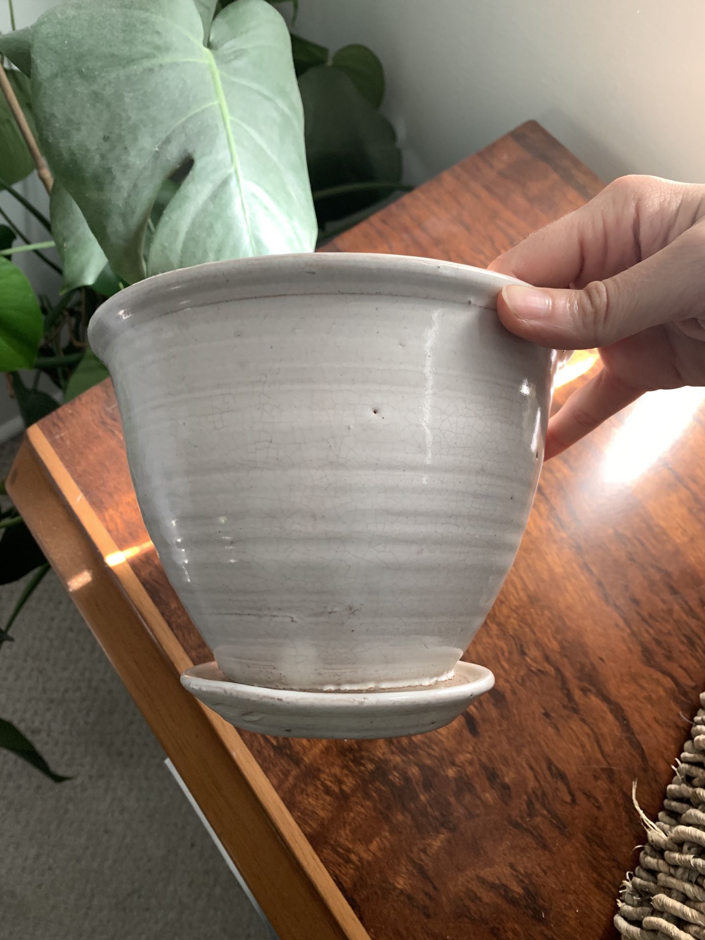 White ceramic planter/plant holder