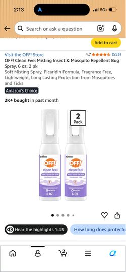Off clean feel misting bug spray