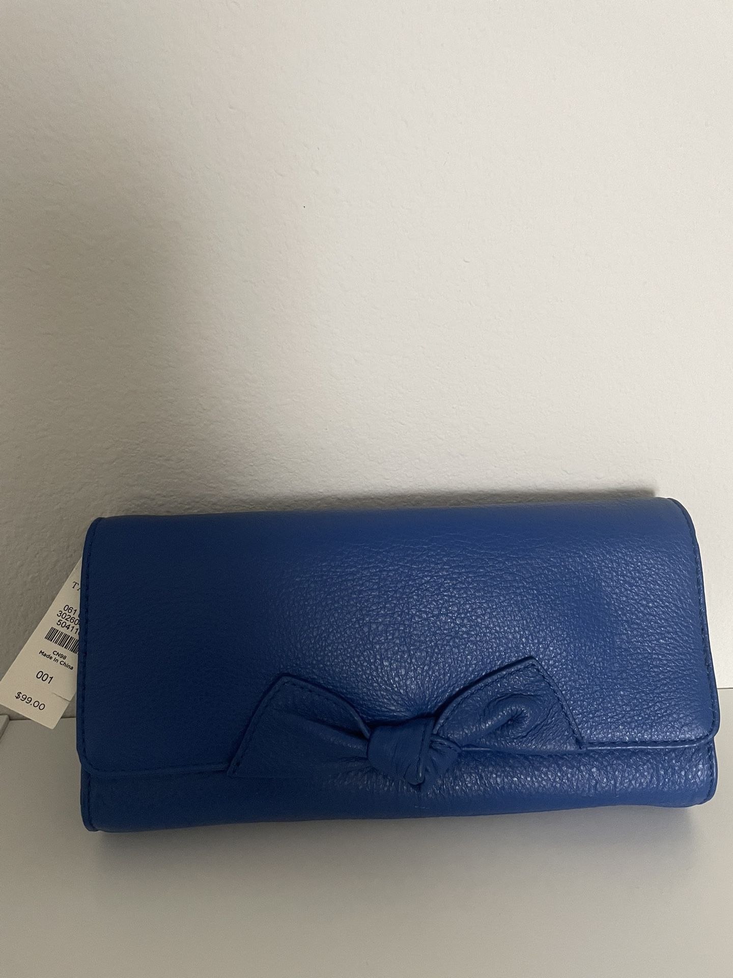 Blue Pebble Leather Clutch
