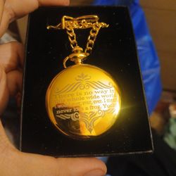 Eternity GOLD PLATED Pocket Watch Embossed Green Face With Chain BRAND NEW