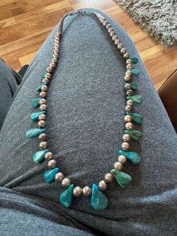 Gorgeous turquoise and sterling silver bead necklace