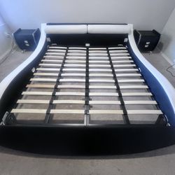 Moving Sale! Modern Faux Leather California King Bed Frame with 2 Nightstands