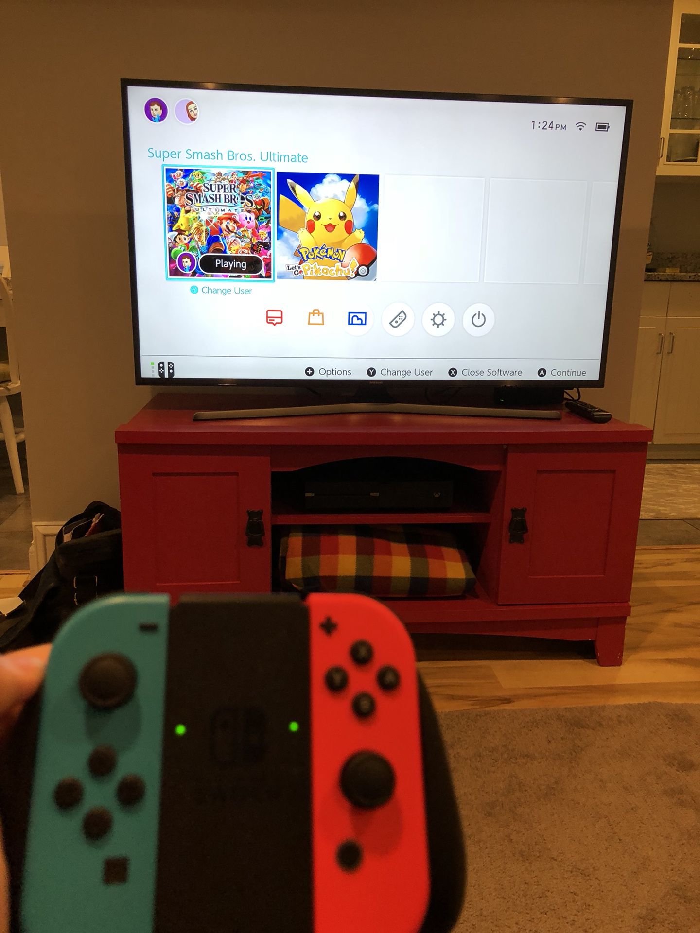 Nintendo Switch with Super Smash Bros and Pokémon Go