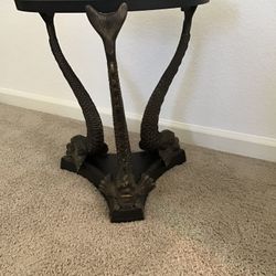 Bronze Triple Dolphins Base Granite Top Round Side End Table Pedestal