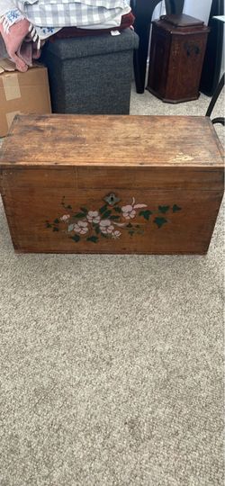 Antique Wooden Trunk with Floral Painting