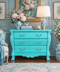 Gorgeous Vintage Turquoise Ornate Dresser