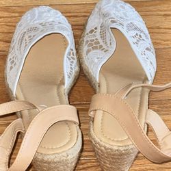 wedge lace sandals, like new