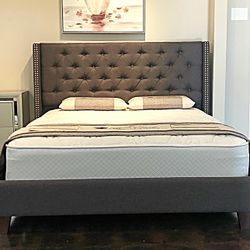 Brand New Queen Size Dark Grey Linen Bed Frame With New Mattress/Fast Delivery