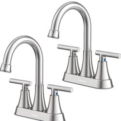 Bathroom Faucets for Sink 3 Hole, Hurran 4 inch Brushed Nickel Bathroom Sink Faucet with Pop-up Drai