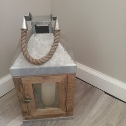 Allen+Roth Natural Wooden Lantern With Galvanized Roof