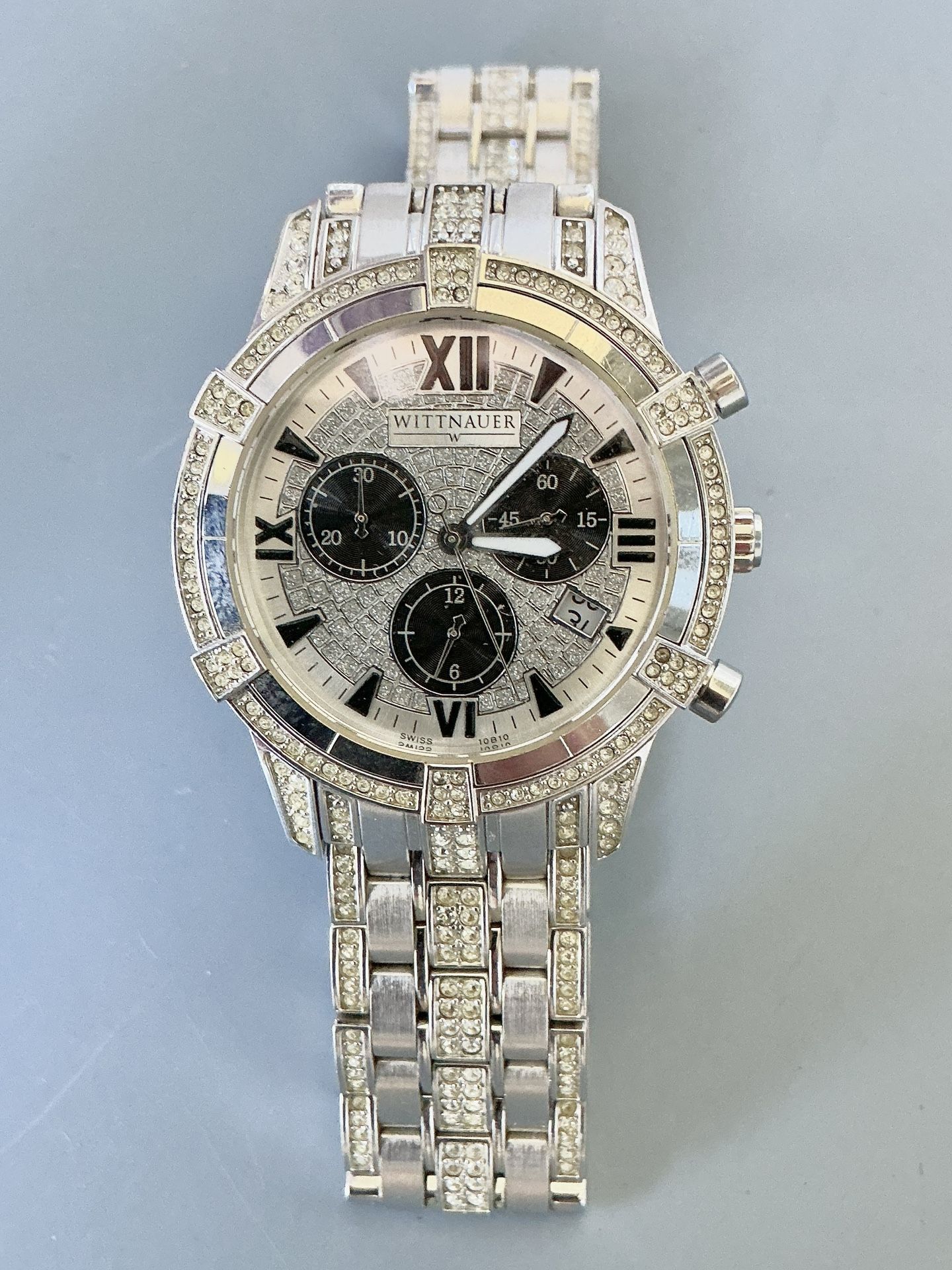 Wittnauer Crystal Chronograph Swarovski Crystal Watch 10810 New Battery