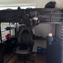 Metal Framed Loft Bed With Desk Built In