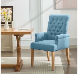 WUTUTUEE Fabric Dining Chair with Arms, Upholstered Tutted High Back Dining Room Chairs, Accent Armchair with Solid Wood Leg and Nailhead Trim, Kitche