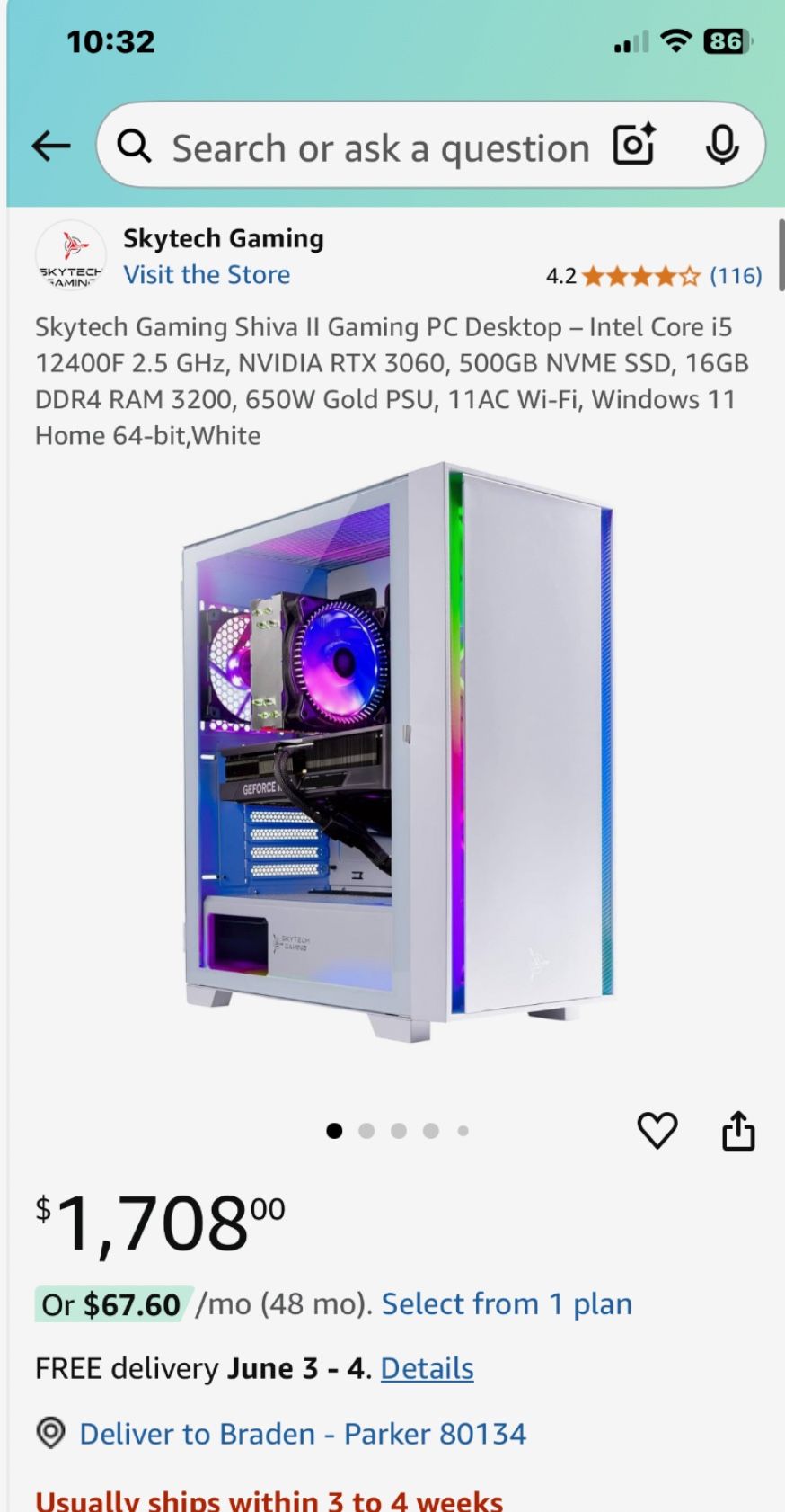 Skytech gaming computer