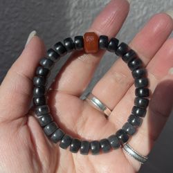 8mm Natural Hetian Jade Seed Material Bracelet with Nanhong agate bead