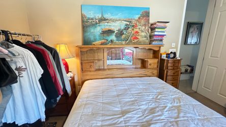 Oak Bookcase Headboard Bed with Mattress