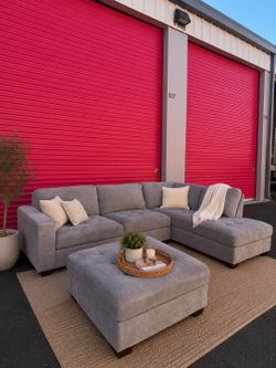 FREE DELIVERY 🚚 Thomasville Gray Couch Sectional Sofa + Ottoman |