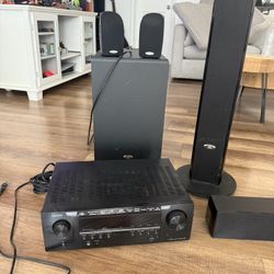 Denon AV Receiver 5 Channel With Monster/Polk Surround Speakers And Subwoofer 