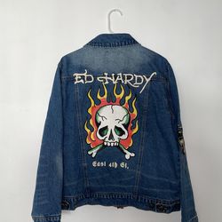Vintage Y2K Authentic Ed Hardy “Love Kills Slowly” ❤️‍🔥☠️ Denim Jacket – Medium (PRE-OWNED) UNISEX