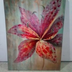 Red lily blossom canvas, lily flower painting, floral wall art, lily home decor