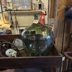 Antique Large Green Blown Glass Bottle