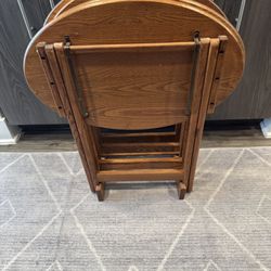 4 Oval Wood Folding TV Tray Tables Set with Storage Stand