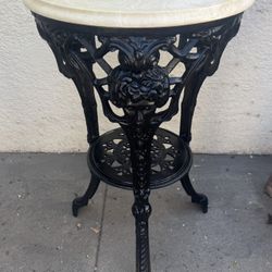 Vintage Britannia Style Cast Iron Marble Top Side Table   