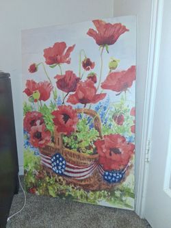 Large Floral Poppy Patriotic Canvas Wall Art