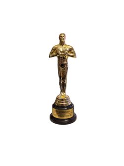 Hollywood Best Professor Plastic personalized trophy. Measures 7.5" tall. Lightweight with a hallow base.