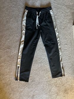 Men's Black and Tan Track Pants with Zipper Ankles