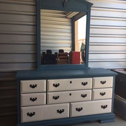 White And Blue Triple Dresser