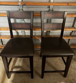 Set of 2 Dark Wood Counter Height Bar Stools
