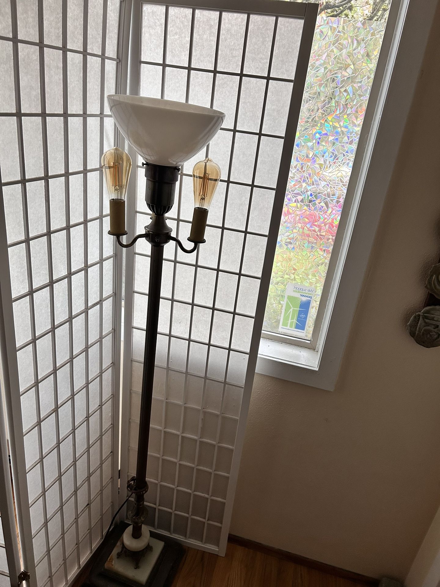 Vintage Antique marble base, touch Floor Torchiere 4 Way Light lamp Brass & Milk glass