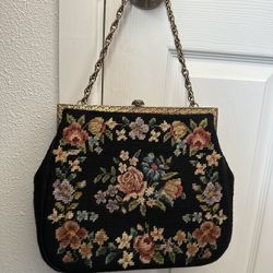 Large Vintage Floral Needlepoint Handbag