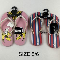 Hype sequins cute sandals Flip flops stripe or banana women size S 5-6 new