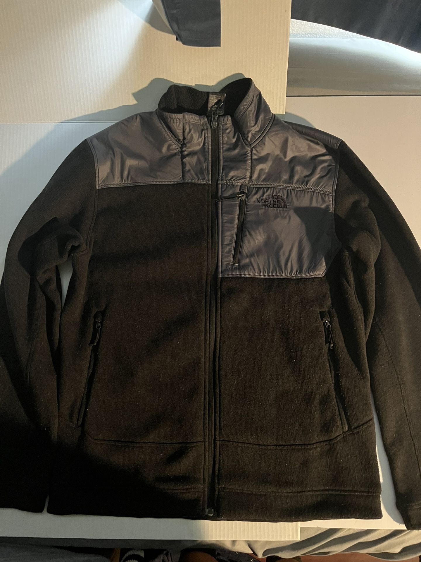 North Face Gordon Anza Sweater Fleece Jacket Mens Large Black Gray Full Zip