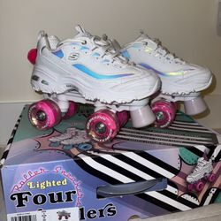 Skechers White And Pink Rollerskates 