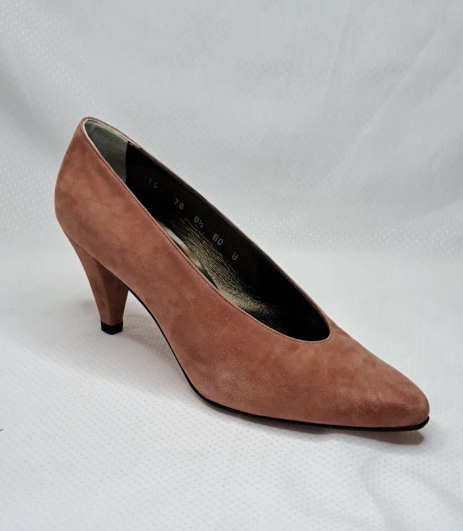 Pancaldi 1888 VTG Pumps Heel Shoes Women 8.5B Pale Pink Suede Pointy Toe Italy