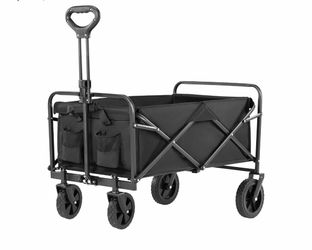 Collapsible Wagon 30''L, Grocery Cart on Wheels Foldable Beach Wagon with Adjustable Handles Brakes, Folding Portable Shopping Carts for Groceries Gar