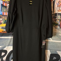 Sharagano black puff sleeve dress