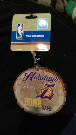 Wooden Lakers tree ornament
