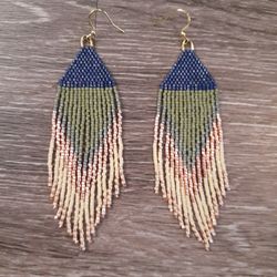 Seed Beeds Handmade Earrings. Navy,olive,silver Grey,rose Gold And Pear.