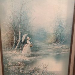 Lady In Meadow Painting 