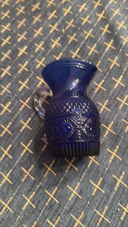 Cobalt Blue Pressed Glass Pitcher,  4 1/2 “ tall