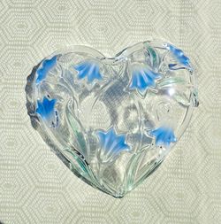 Mikasa Heart-Shaped Glass Dish with Bluebell Flowers