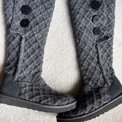 Ugg Australia Gray Sweater Knit Lattice Wool Boots 